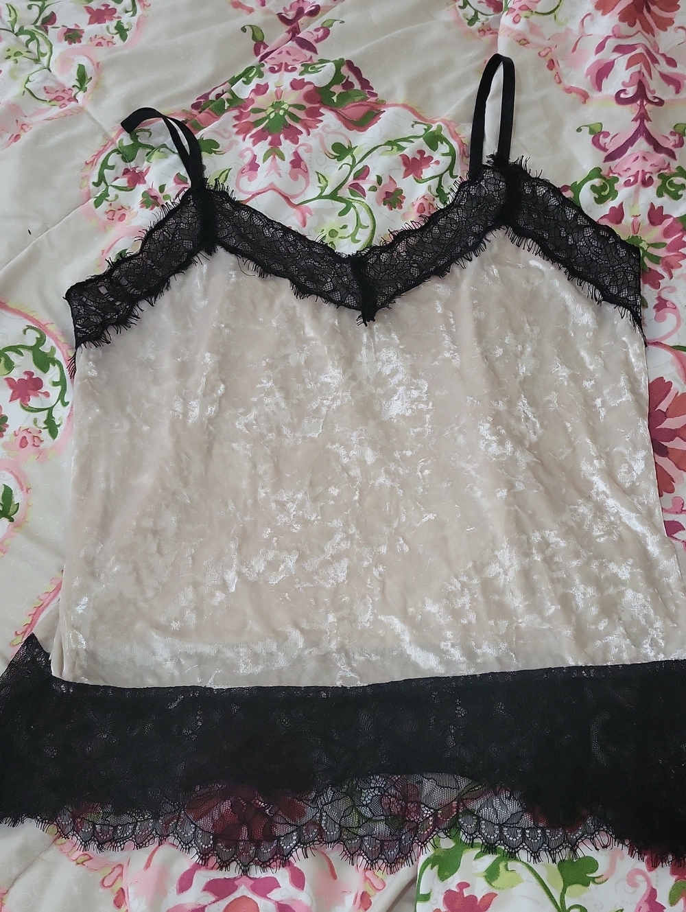 Almost Famous Cream Velvet Lace Cami with Black Trim